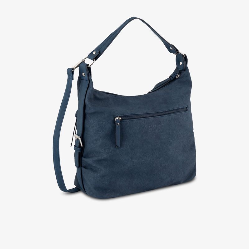 Elegante blaue Henkeltasche mit praktischem Reißverschluss und verstellbarem Schulterriemen.