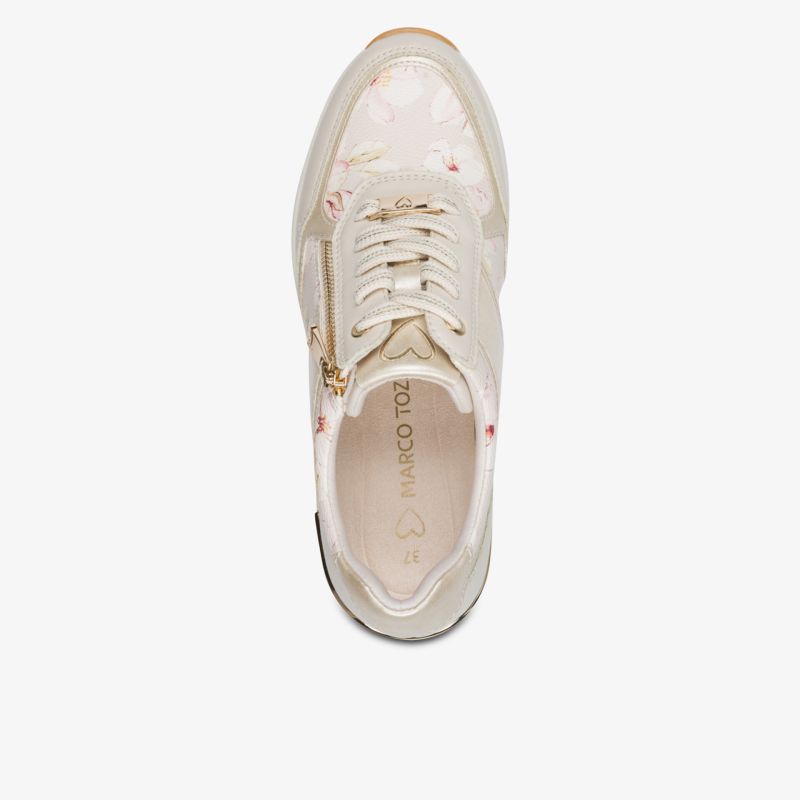 Bequeme und elegante Schuhe mit atmungsaktivem Material und weicher Polsterung in Draufsicht