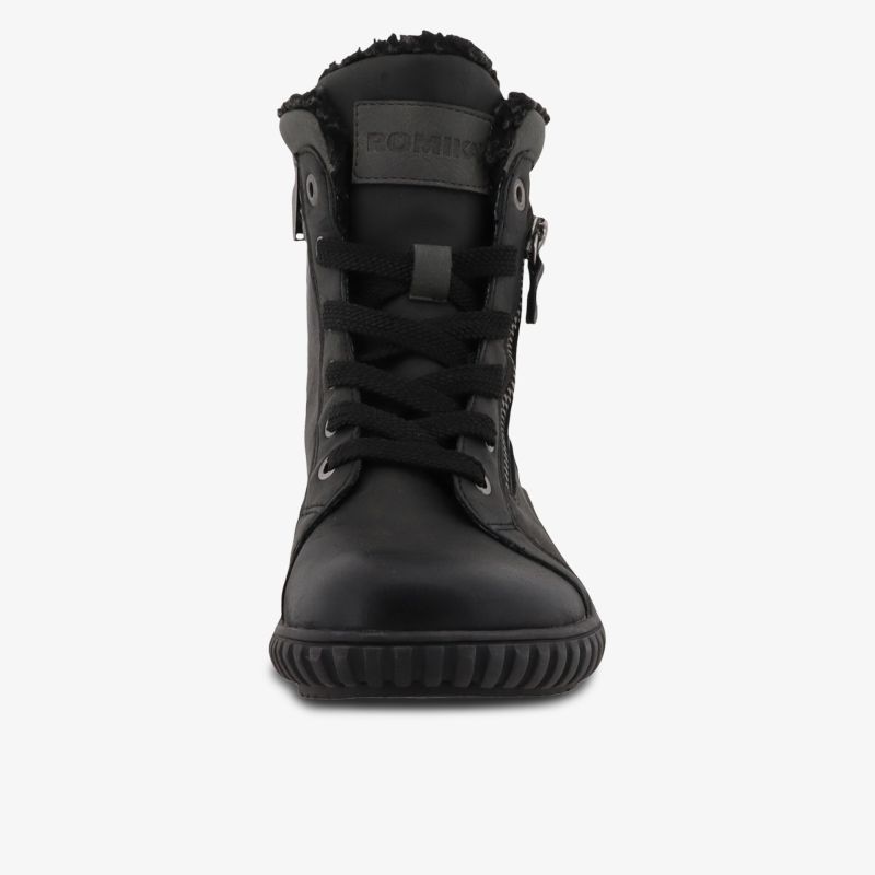 Robuster hoher Schuh mit stabiler Schnürung und warmem Innenfutter, rutschfeste profilierte Sohle