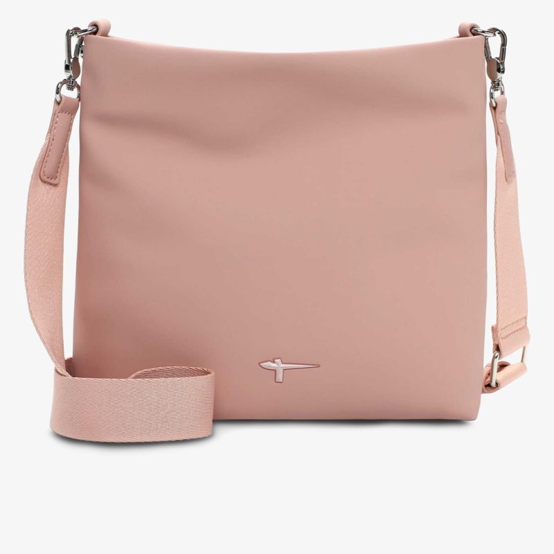 Elegante rosafarbene Umhängetasche mit großem Stauraum und verstellbarem Schulterriemen, weiches Material