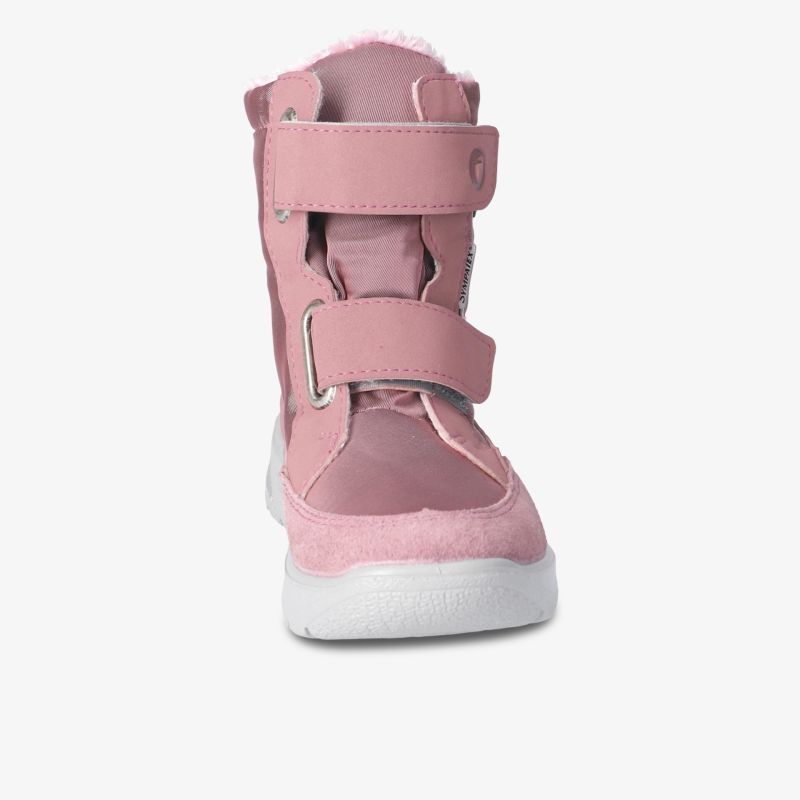 Robuster Schuh mit bequemen Klettverschlüssen und stabiler, profilierter Sohle in Frontansicht