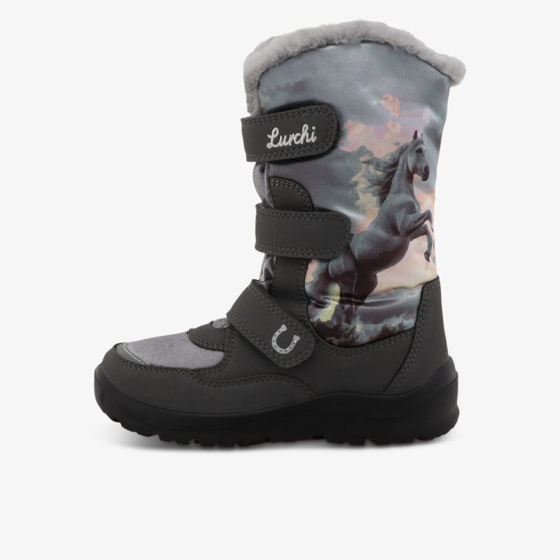 warmer Winterstiefel mit wasserdichtem Material, Klettverschluss und Pferdemotiv für optimalen Komfort