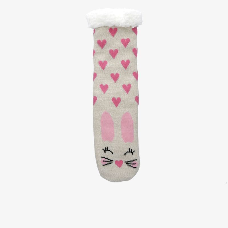 Weiche kuschelige Socke mit pinken Herzen und lustigem Kaninchenmotiv, ideal für warme Füße