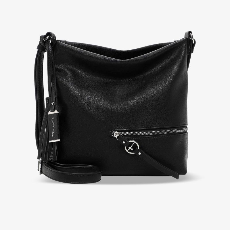 Schwarze modische Umhängetasche mit Reißverschluss, komfortablem Tragegurt und elegantem Design für vielseitige Nutzung