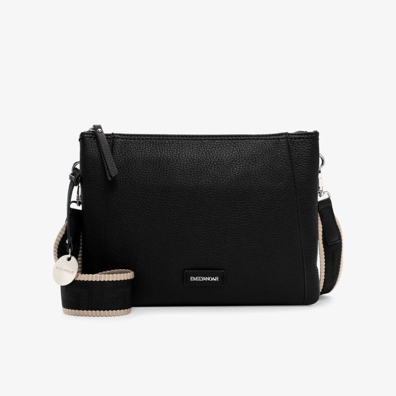 Schwarze kompakte Ledertasche mit stabilem Schulterriemen und Reißverschluss für stilvollen Alltag