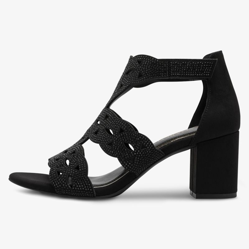 Schwarze Sandalette mit hohem Blockabsatz und eleganten Riemchen für stilvollen und bequemen Sommerlook