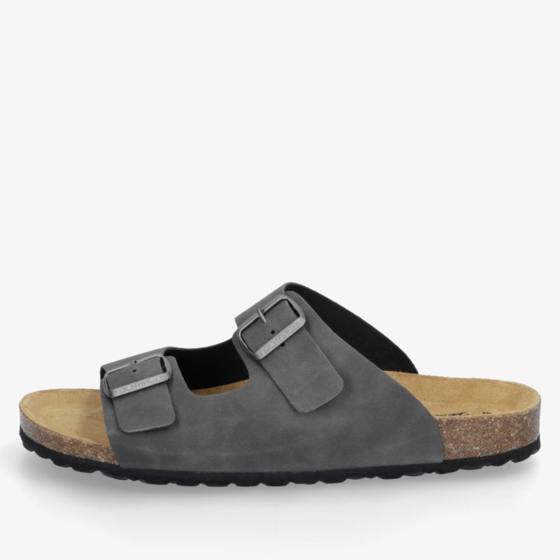 Grauer Slip-On Schuh mit verstellbaren Schnallen, weichem Fußbett und rutschfester Sohle bietet hohen Tragekomfort