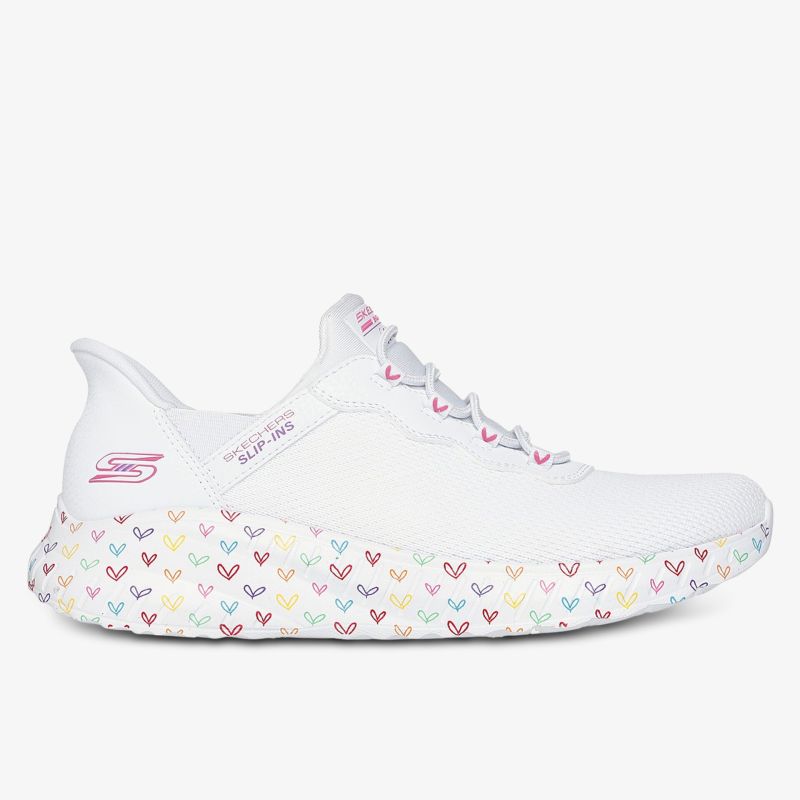 Weißer leichter Sneaker mit flexibler, farbenfroher Sohle und bequemem Design