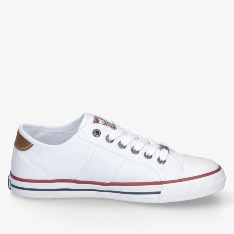Weißer Sneaker in seitlicher Ansicht mit sportlichem, bequemem Design und robuster, rutschfester Sohle