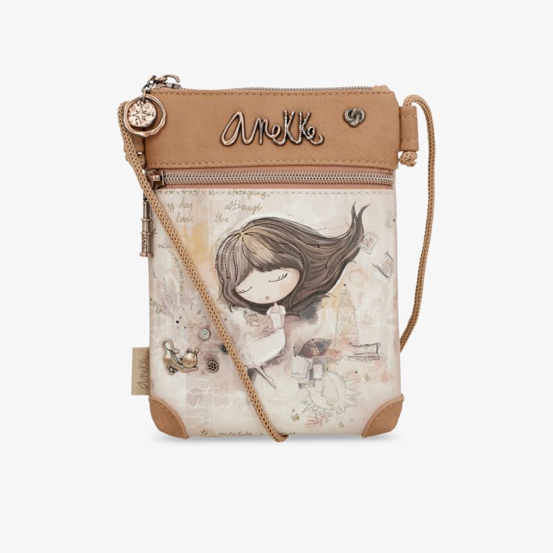 Kleine Umhängetasche mit kunstvollem Mädchenmotiv, handlich und mit praktischer Reißverschlussöffnung