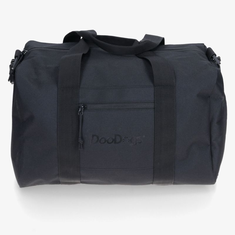 Robuste und geräumige schwarze Reisetasche mit verstellbarem Schultergurt und praktischem Frontreißverschluss