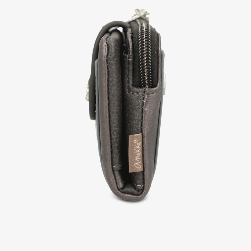 Seitliche Ansicht eines kompakten, robusten Reißverschluss-Portemonnaies mit handlicher Größe und praktischer Aufteilung