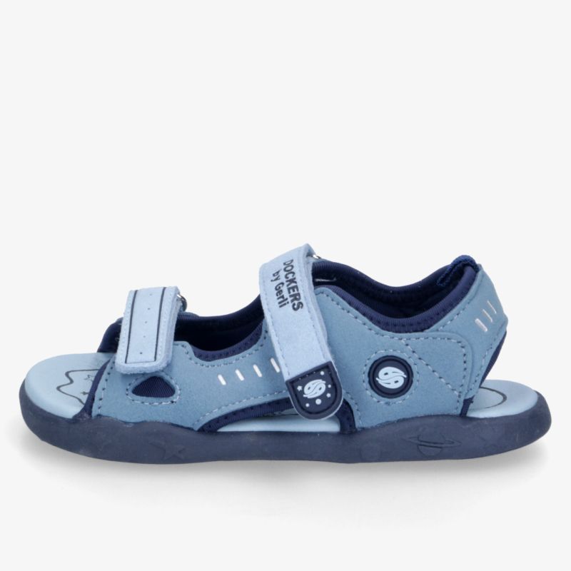 Kinder-Sandale in Blau mit verstellbaren Klettverschlüssen, leichter und bequemer Schuh mit robustem Sohlenrand