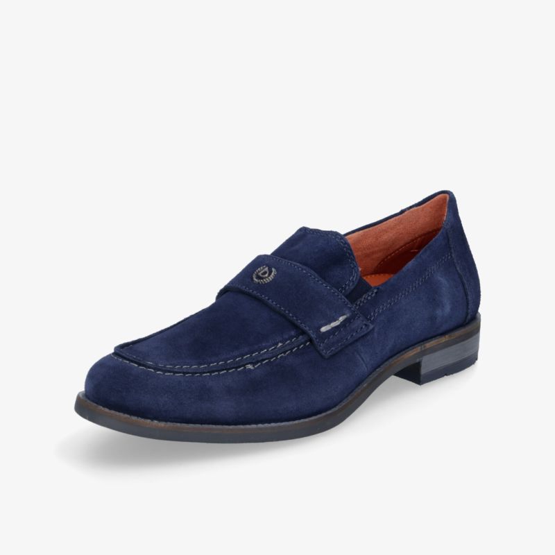 Eleganter blauer Wildleder-Loafer mit klassischem Design und hohem Tragekomfort.