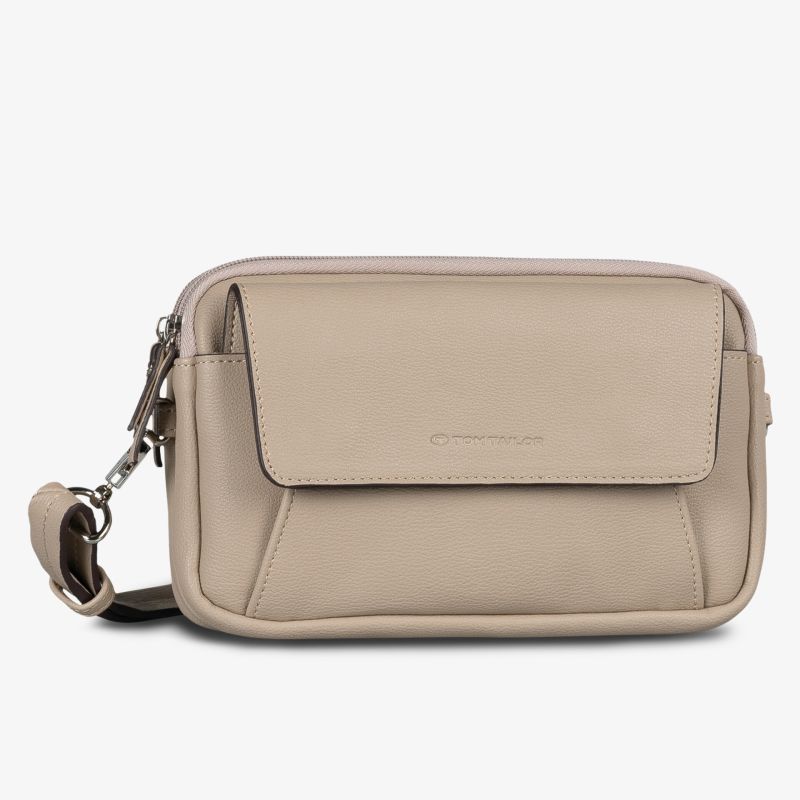 Schlichte beige kleine Umhängetasche mit abnehmbarem Schulterriemen und praktischem Vorderfach