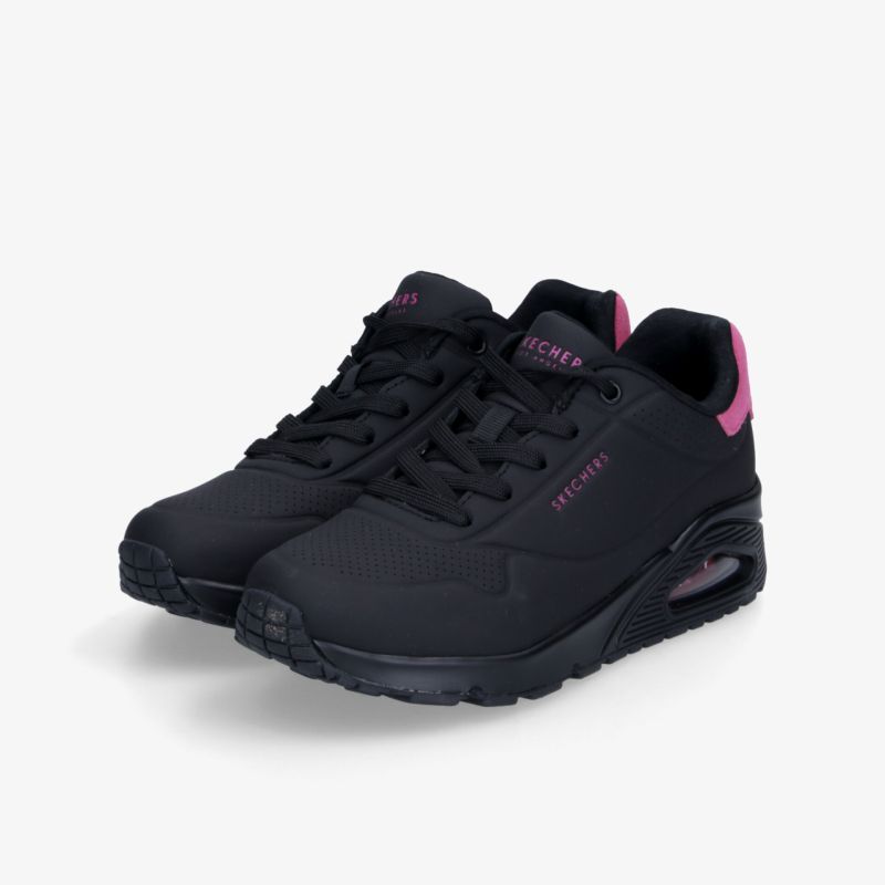 Schwarze Sportschuhe mit pinken Akzenten, atmungsaktiv und leicht, komfortabel mit stützender Dämpfung