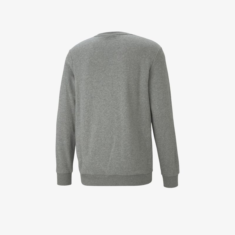 Grau unifarbener Pullover hinten, bequemes Material, Langarm, klassische Passform mit elastischen Bündchen