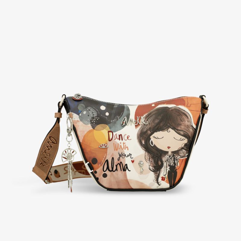 Bunte Umhängetasche mit attraktivem handgezeichnetem Motiv und praktischem Tragegriff, modisch und vielseitig