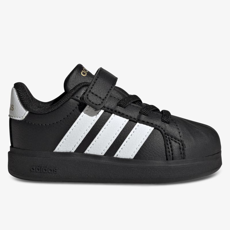 Schwarzer Sneaker mit weißen Streifen, robuster und komfortabler Schuh für Alltag und Freizeit