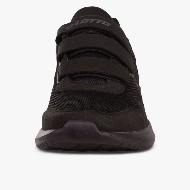 Schwarzer Schuh mit robustem Klettverschluss und rutschfester Sohle, komfortabel und atmungsaktiv