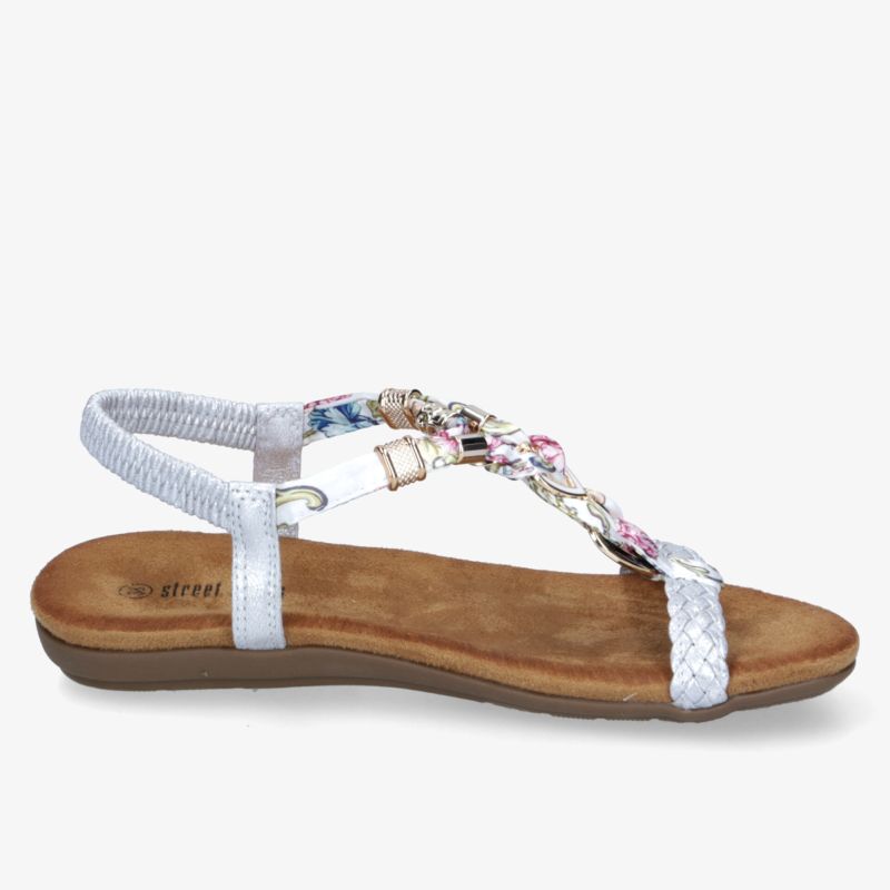 leichte Sandale mit verstellbarem Riemen und weichem Fußbett, modisch geflochtene Details, seitliche Ansicht