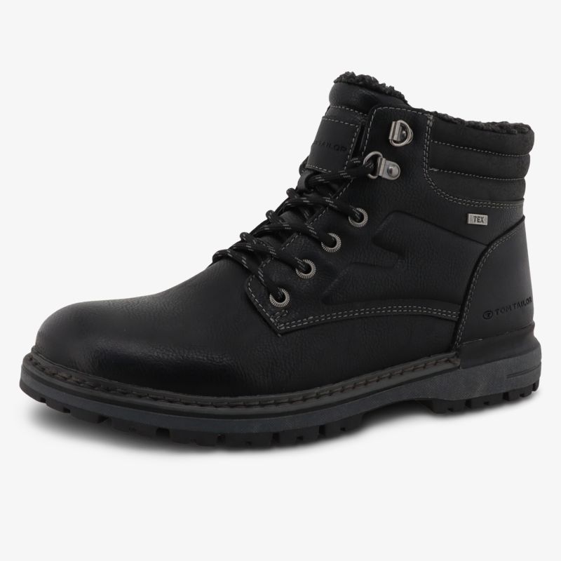 Wasserdichter schwarzer Winterstiefel mit robuster Schnürung und rutschfester Sohle für optimalen Halt