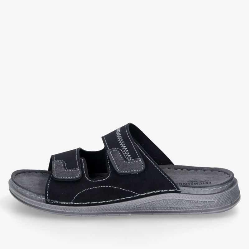 Schwarze bequeme Slide Sandale mit verstellbaren Riemen und gepolsterter Sohle für sicheren Halt