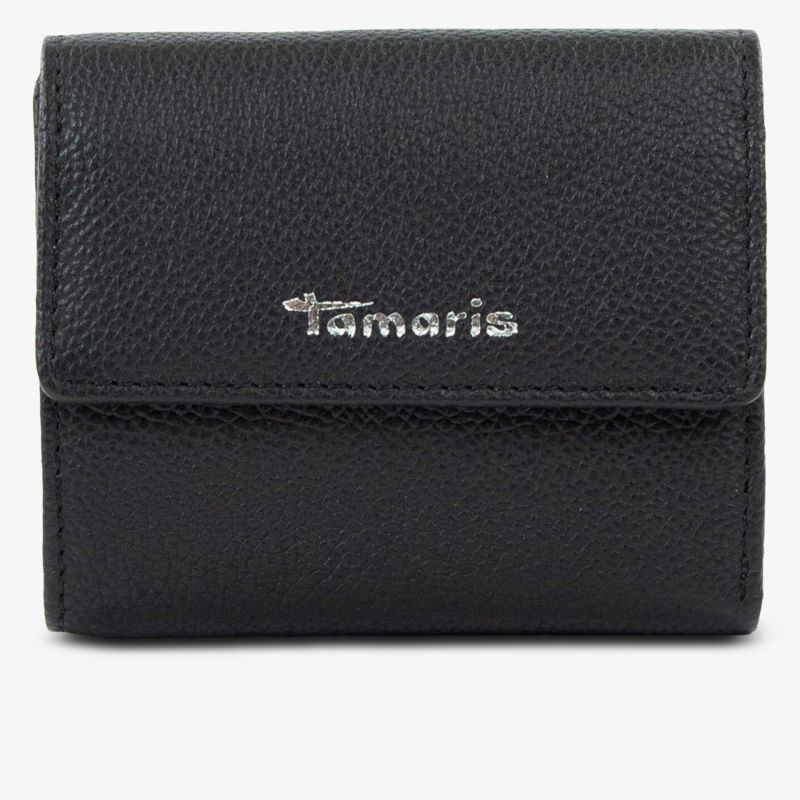 Elegantes schwarzes Portemonnaie aus feinkörnigem Leder mit praktischem Klappverschluss und dezentem Tamaris Logo