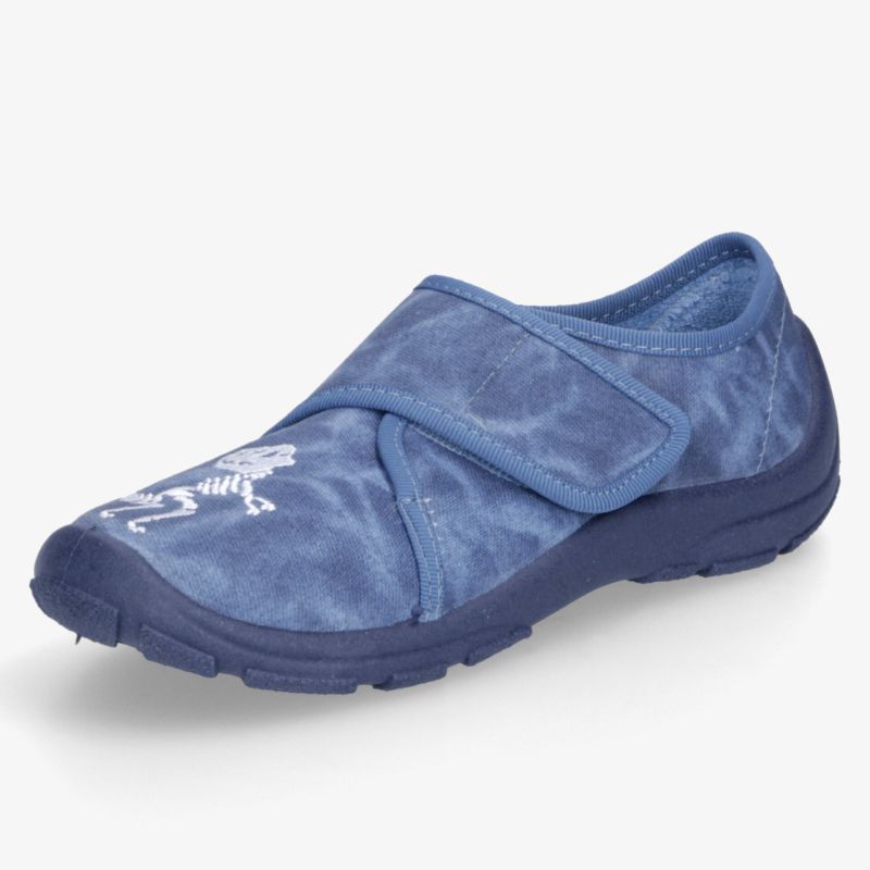 Blauer Komfortschuh mit Klettverschluss, gepolstertem Obermaterial, geschlossener Zehenpartie und profilierter Sohle