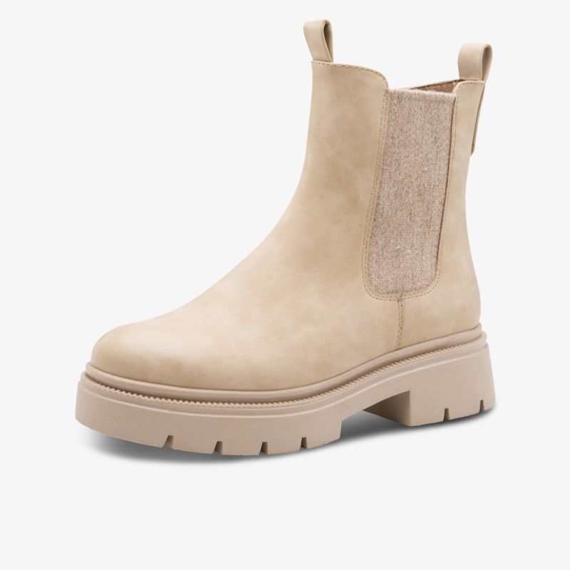 Beiger Chelsea Boot mit elastischen Seiteneinsätzen und robuster Profilsohle für komfortablen Halt