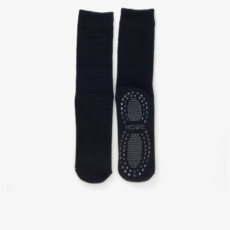 Schwarze Socken mit rutschfesten Silikonpunkten, weich und komfortabel für sicheren Halt auf glatten Böden