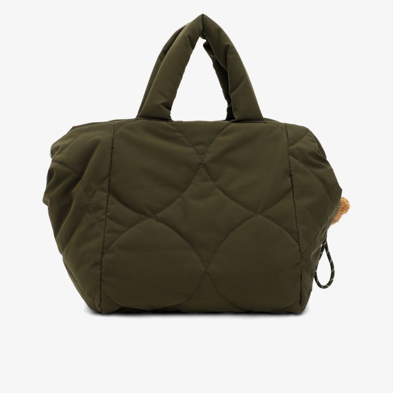 Quilted olive green soft bag with padded handles, spacious and lightweight for everyday use