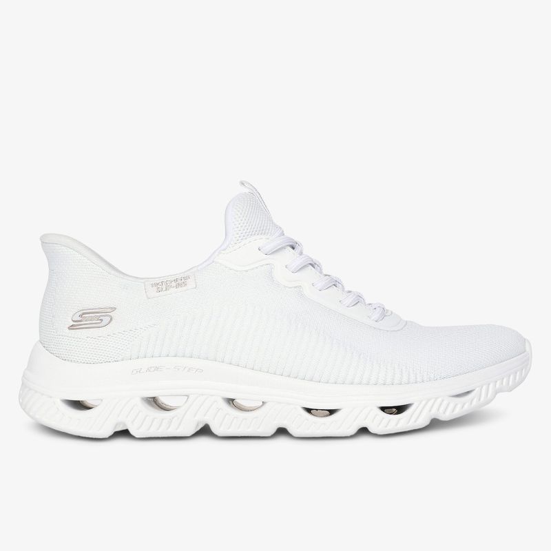 Moderner weißer Sportschuh mit stoßdämpfender Sohle für optimalen Tragekomfort.