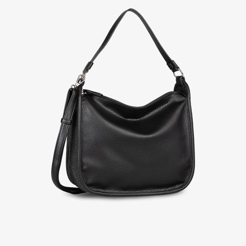Schwarze weiche Ledertasche mit verstellbarem Schulterriemen und elegantem, geräumigem Design