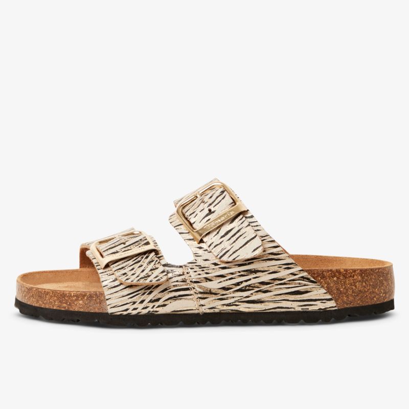 Bequemer offener Schuh mit verstellbaren Riemen und leichtem Kork-Fußbett für angenehmen Tragekomfort