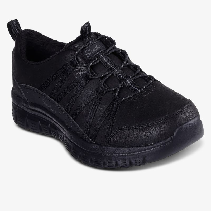 Schwarzer sportlicher Freizeitschuh mit robuster Sohle und bequemer Schnürung