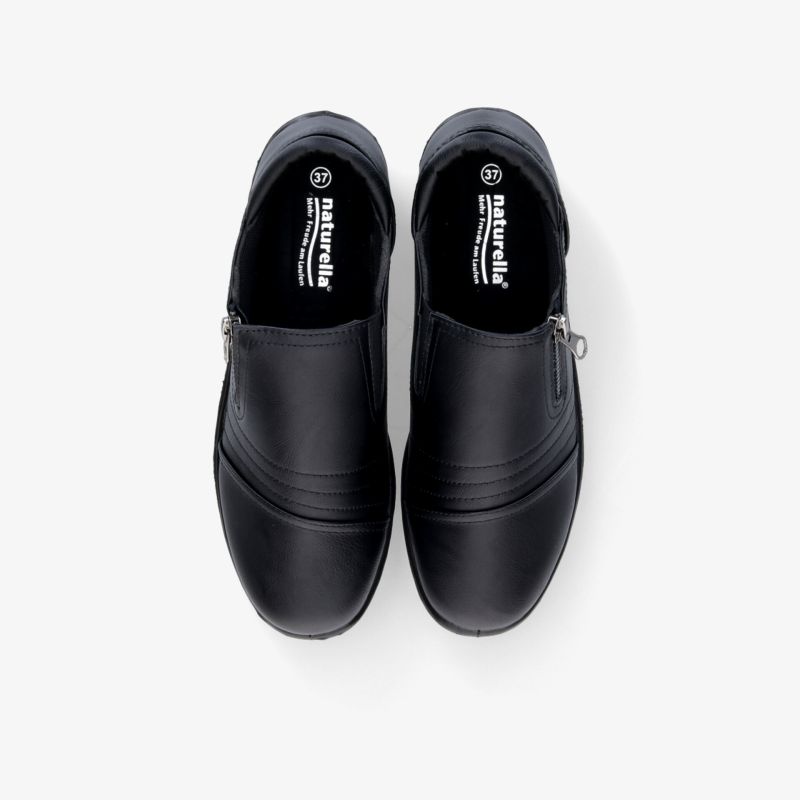 Schwarze Schuhe mit glattem Leder und Reißverschluss, bequem gepolsterte Innensohle für ganztägigen Komfort