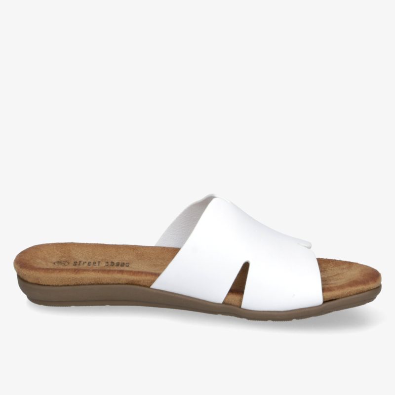 Elegante weiße Sandale mit komfortablem Fußbett und offenem Design, perfekte leichte Sommer-Option für angenehmen Tragekomfort