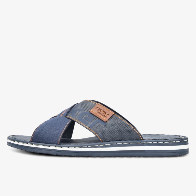 Bequeme navyblaue Sandale mit gekreuzten Riemen, rutschfester Sohle und weicher Polsterung für entspannten Tragekomfort