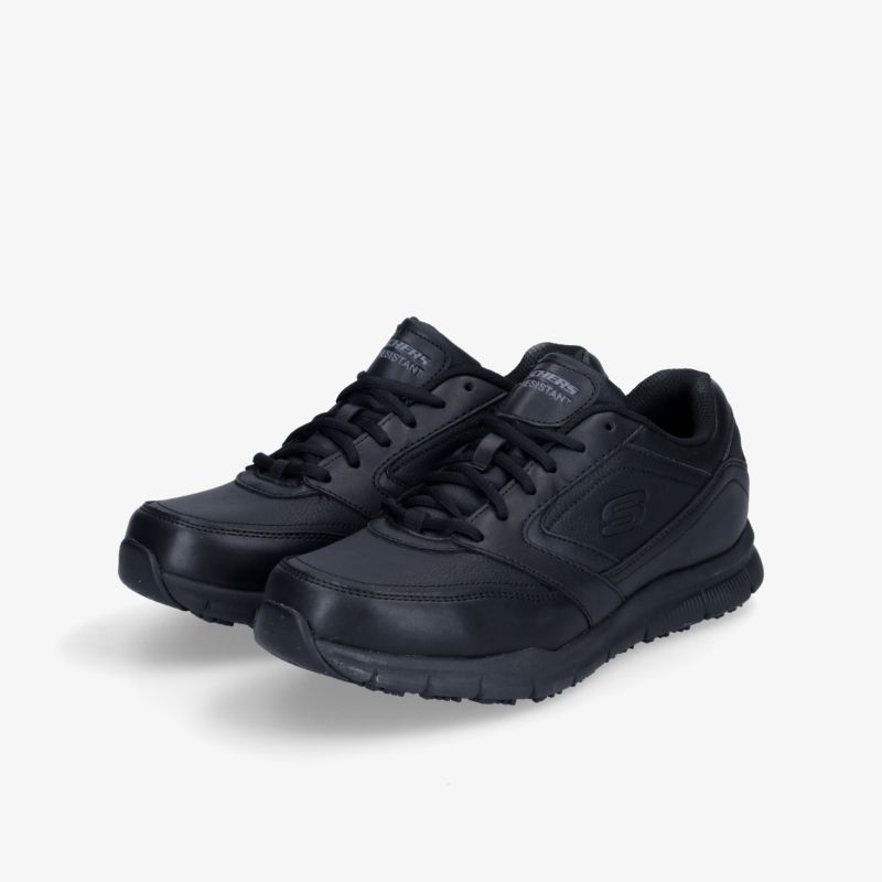 Bequeme schwarze Schnürschuhe mit robuster Sohle, ideal für den täglichen Einsatz und sportliche Aktivitäten.