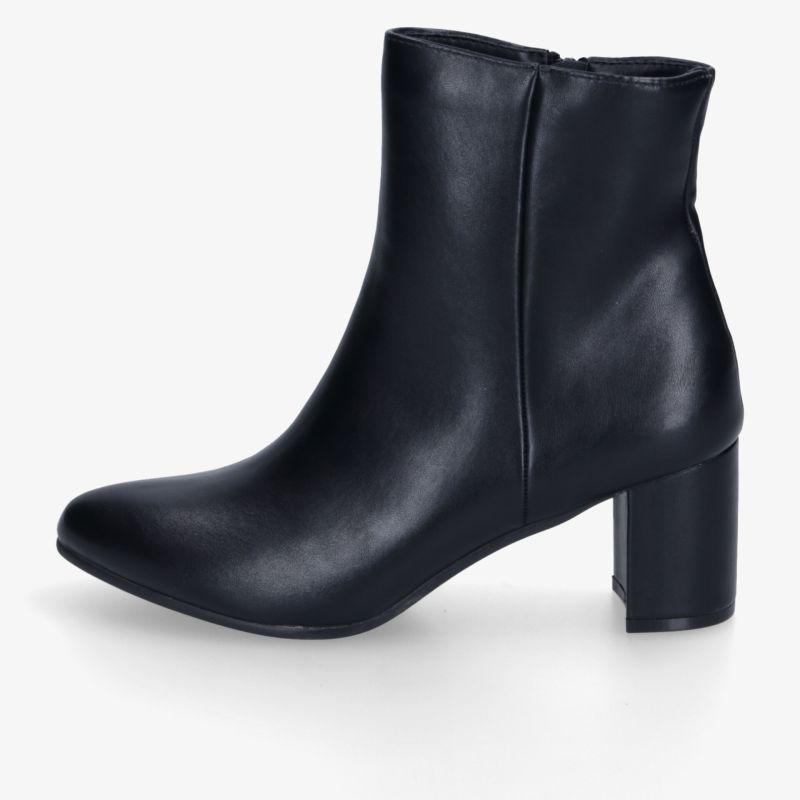 Schwarzer Stiefelette aus glattem Lederimitat mit elegantem Blockabsatz, bequemem Schnitt und seitlichem Reißverschluss