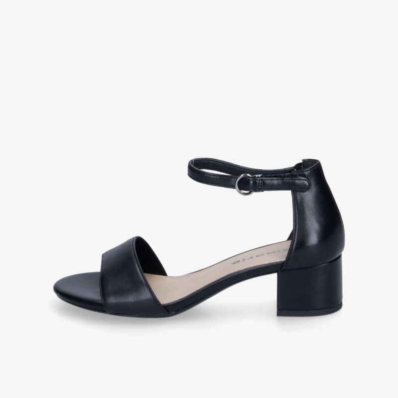 Schwarzer Absatzschuh mit verstellbarem Riemen und mittelhohem Blockabsatz für stilvollen Komfort
