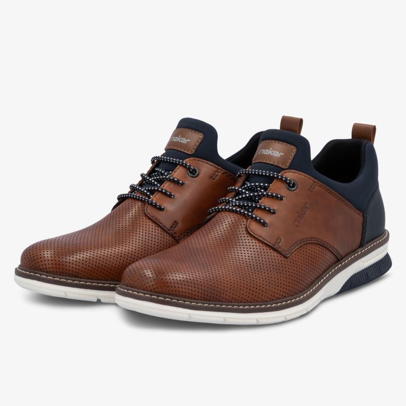 Modische leichte und bequeme Schuhe aus braunem Leder mit atmungsaktivem Material und stylischen Details