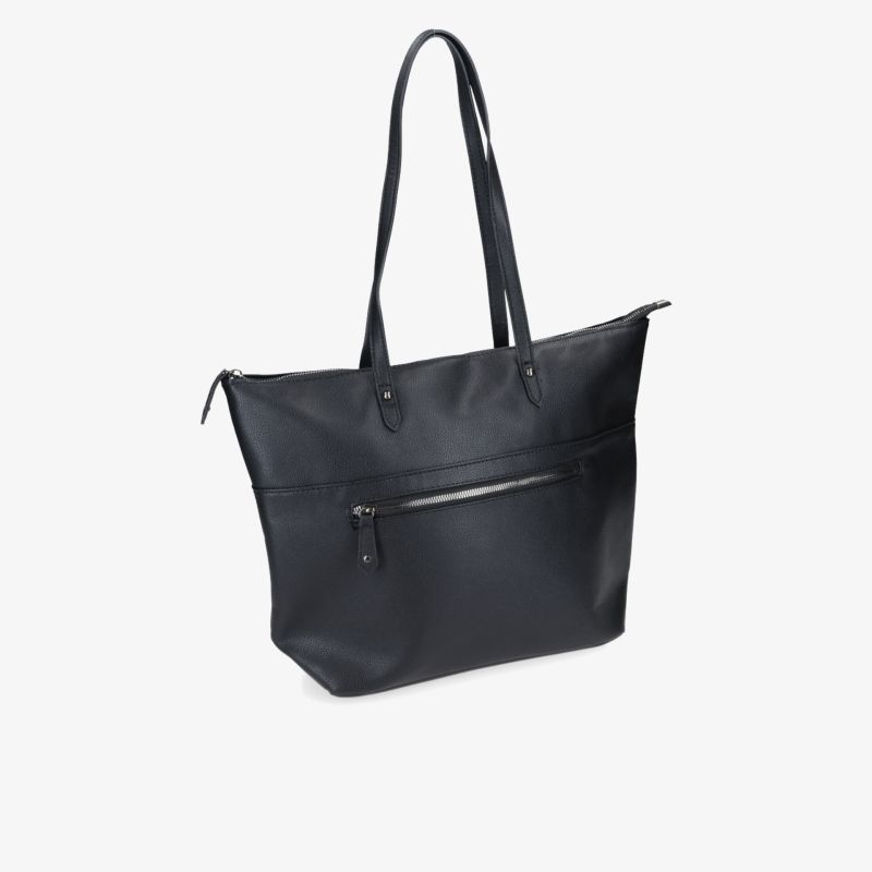 Elegante schwarze Ledertasche mit Reißverschluss und langem Henkel, praktisch und stilvoll für den Alltag