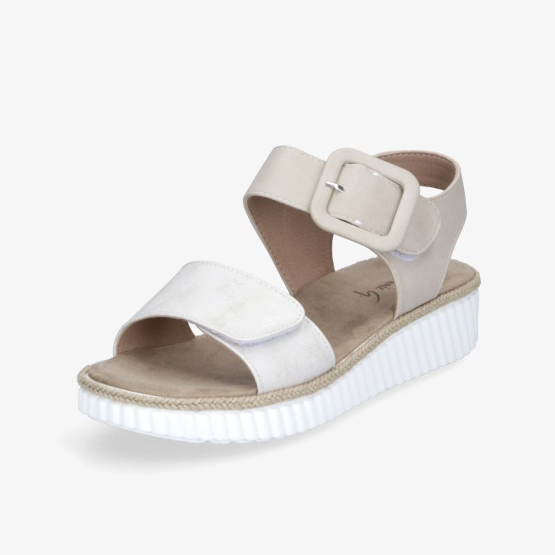 Weiße Sandale mit verstellbarem Riemen, gepolsterter Innensohle und profilierter leichtgewichtiger Sohle für hohen Tragekomfort