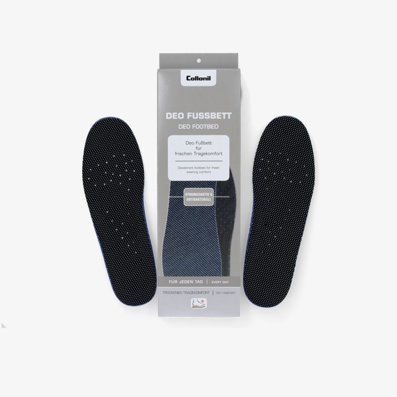 Schwarzes gepolstertes Deo-Fußbett mit atmungsaktivem Material und rutschfester Oberfläche für optimalen Komfort