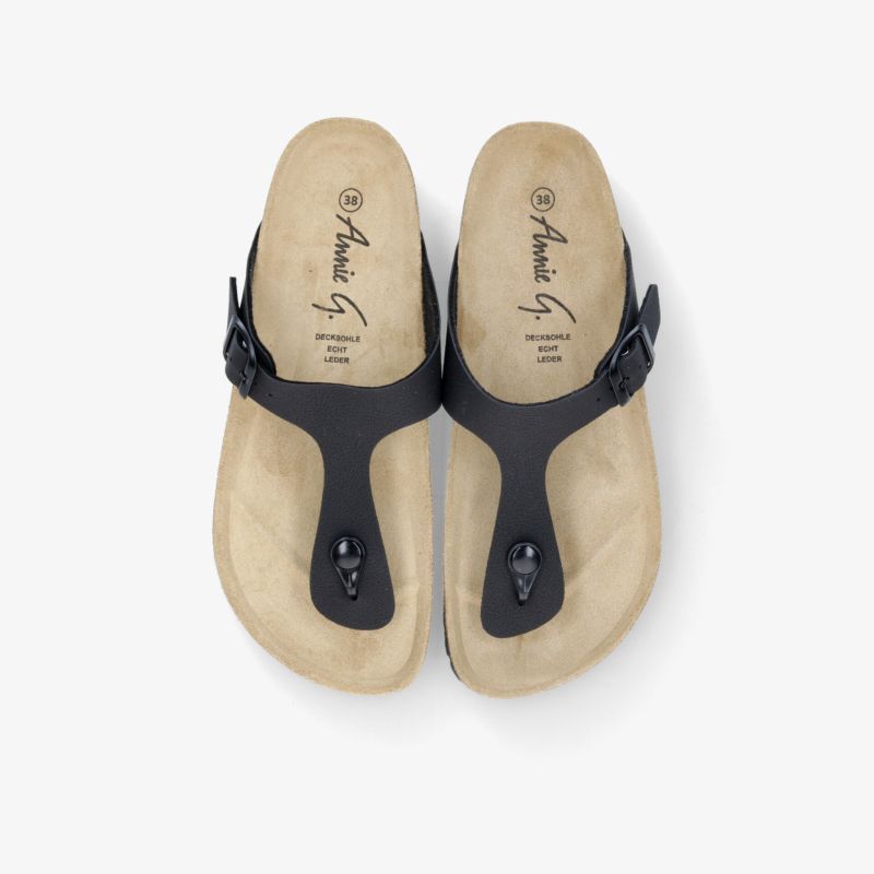 Bequeme schwarze Sandalen mit verstellbarem Riemen und ergonomischem Fußbett für optimalen Halt