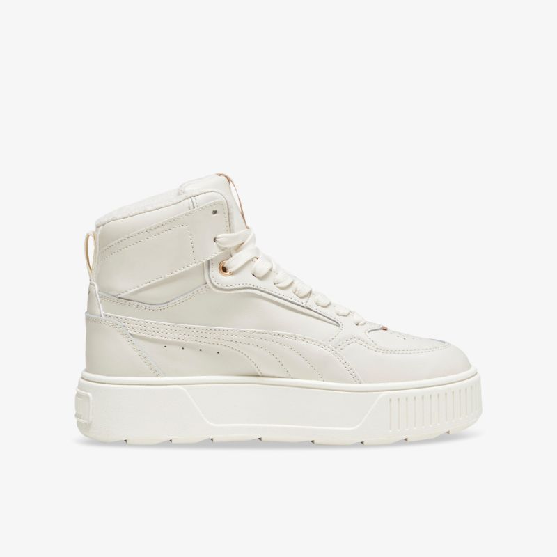Stylischer weißer High-Top-Sneaker mit modischem Design und robuster Sohle für optimalen Komfort.