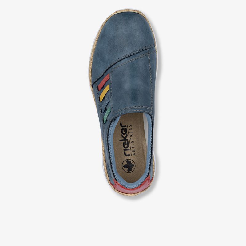 Bequemer blauer Schuh mit elastischen Einsätzen und rutschfester Sohle, ideal für den Alltag