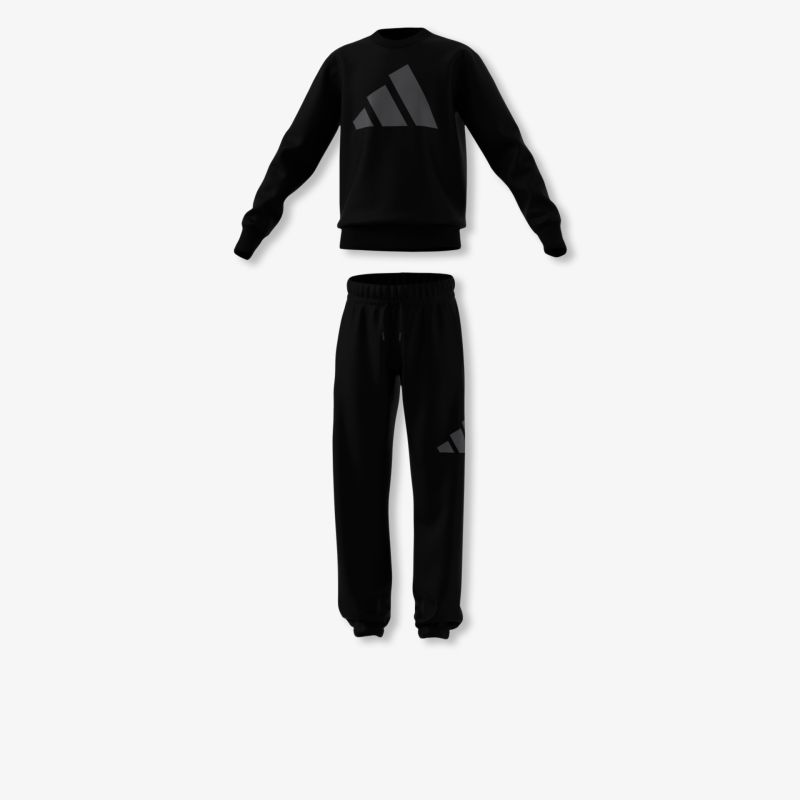 Moderner schwarzer Trainingsanzug bestehend aus Sweatshirt und Hose, bequem und sportlich geschnitten